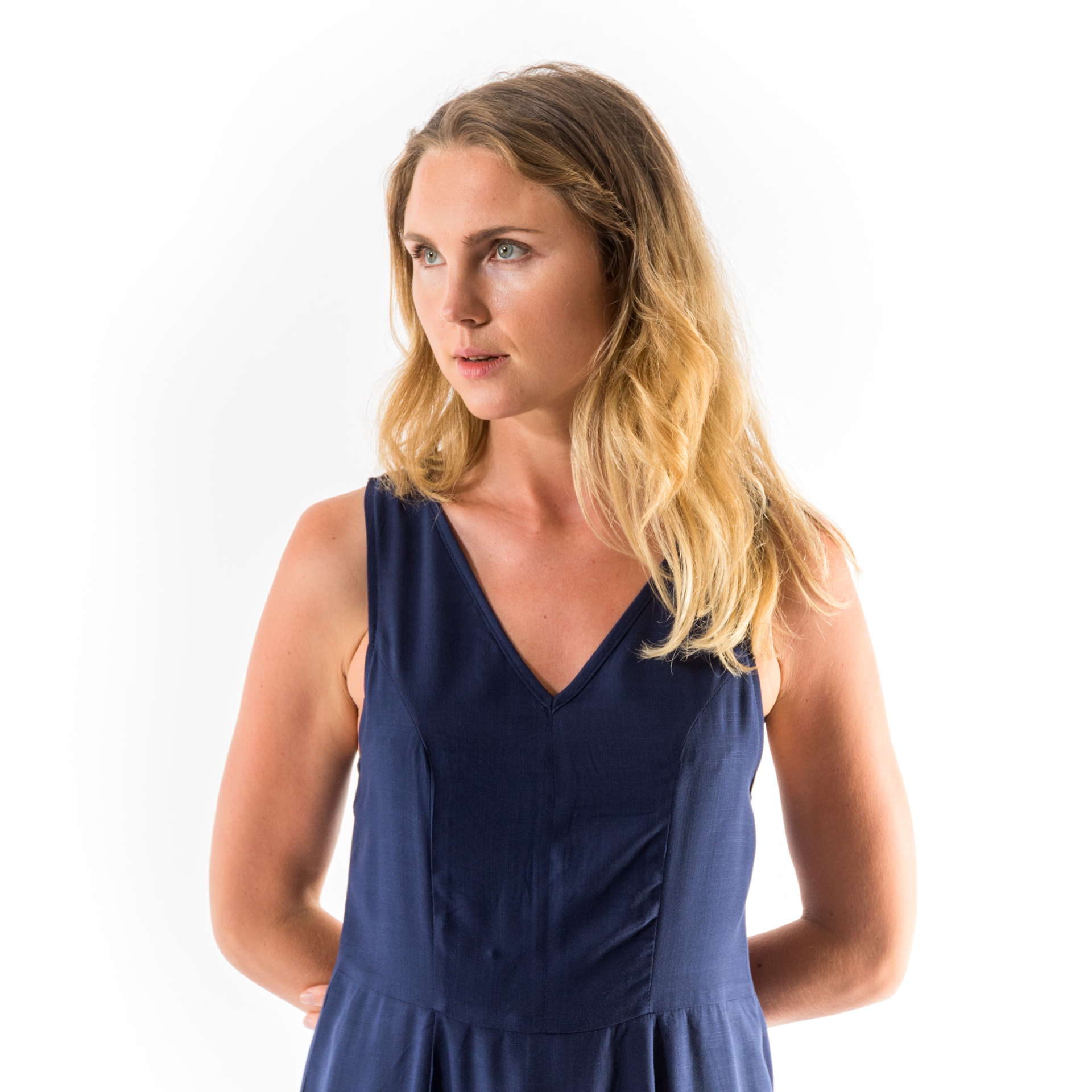 Kim Sassen Clothing Gin Dress Navy Front Close