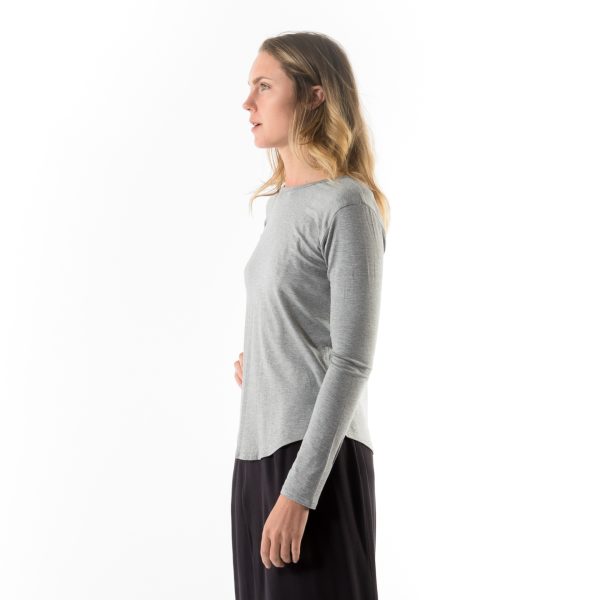 Kim Sassen Clothing Long Sleeve Back to Front T-Shirt Grey Front Side Close