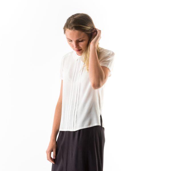 Kim Sassen Clothing Pintuck Blouse White Front Side Close